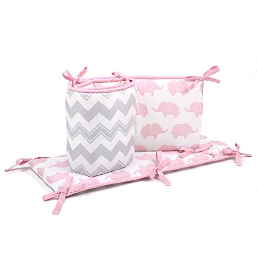 Pink Elephant and Grey Chevron Patchwork 5 Piece Crib Bedding Set