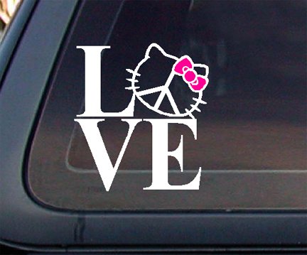 Hello Kitty LOVE Peace Sign Car Decal / Sticker