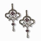 Fleur-de-lis Silver Ruby Natural Seed Pearl Earrings - by Dahlia Vintage Jewelry Collection