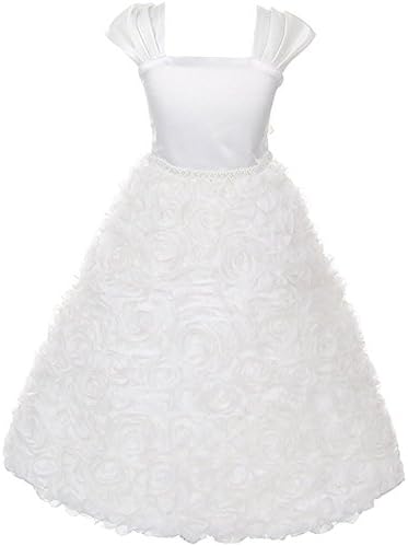 Flower Girls Dress Full Rosette First Communion Dress Wedding Ivory Girls 2-14