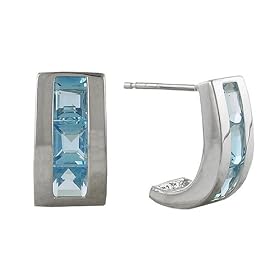 14K White Gold Swiss Blue Topaz Channel Set Earrings by