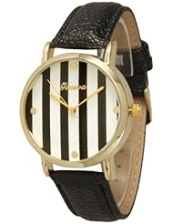 Womens Geneva Striped Leather Watch - Black