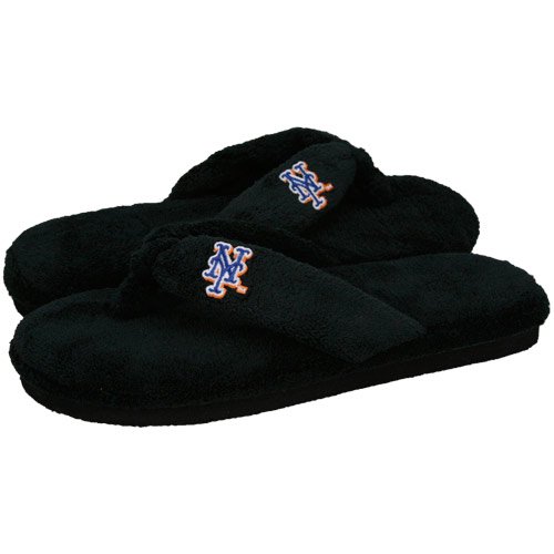 New York Mets Ladies Black Plush Thong Slippers (9/10)