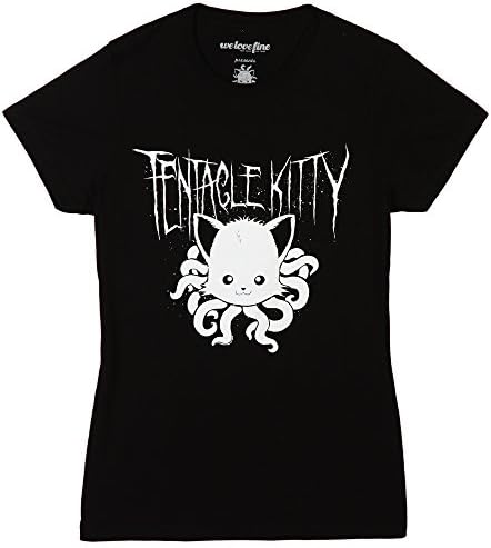 Tentacle Kitty Metal Kitty Juniors T-Shirt-Black (Medium)