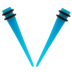 No Piercing Required - High Quality Blue Acrylic Fake Tapers - Imitation 2G with Rubber Bands - Very Strong Magnets - Sold as a Pair