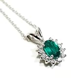 Emerald and Diamond Pendant Necklace, 18k White Gold, 18 Chain, (T.w 0.65)