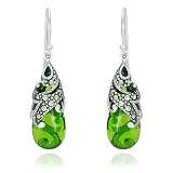Sterling Silver Marcasite and Green Glass Teardrop Earrings