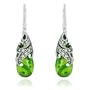 Sterling Silver Marcasite and Green Glass Teardrop Earrings