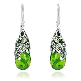 Sterling Silver Marcasite and Green Glass Teardrop Earrings by Amazon.com Collection