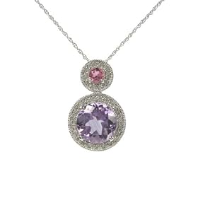 14k White Gold Amethyst and Pink Tourmaline Pendant, 18 by Amazon.com Collection