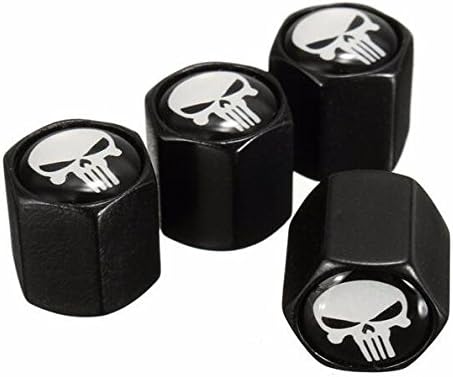 Black Car Auto Wheel Tyre Tire Stem Air Valve Caps Dust Covers Skull Punisher