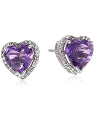 10k White Gold Heart-Shaped Amethyst with Diamonds Heart Earrings