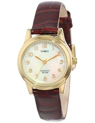 Timex Womens T21693 Elevated Classics Dress Burgundy Leather Strap Watch