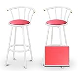 IMAGE OF 2 Hot Pink Vinyl Specialty / Custom White Barstools with Backrest Set