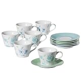 Yedi Houseware Classic Coffee and Tea Blue Blossom Teacups and Saucers, Set of 6
