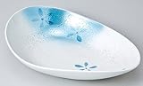 ラスター花散らし変形楕円鉢ブルー　【美濃焼　多用皿】