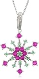 Sterling Silver Ruby w/ Tsavorite and Diamond Accent Snowflake Pendant, 17.5