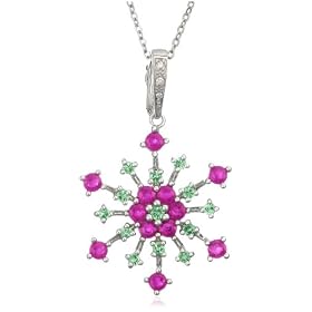 Sterling Silver Ruby w  Tsavorite and Diamond Accent Snowflake Pendant, 17.5 by Ruby Birthstones
