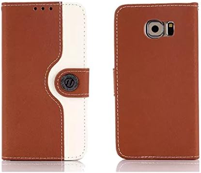 Galaxy S6 Case, Hankuke [Kickstand] Samsung Galaxy S6 PU Leather Wallet Flip Cover (brown+white)