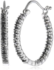 10K White Gold 0.50 Cttw Black Diamond Hoop Earrings