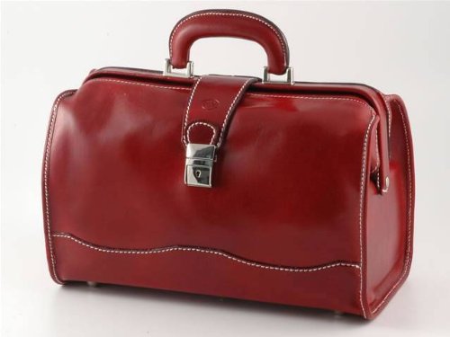 RED ITALIAN LEATHER DOCTOR TRAVEL BAG MADE IN ITALY BRIEFCASE