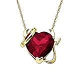 10k Yellow Gold Heart-Shaped Lab Created Ruby Heart Devil and Halo Pendant, 18