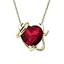 10k Yellow Gold Heart-Shaped Lab Created Ruby Heart Devil and Halo Pendant, 18"
