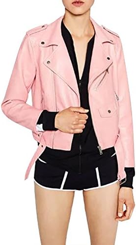DOOXIYOUNG Women's Faux Leather Moto Biker Short Coat Jacket (XL, pink)