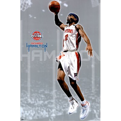 Professionally Framed Detroit Pistons (Richard Hamilton) Sports Poster Print - 24x36 with RichAndFramous Black Wood Frame