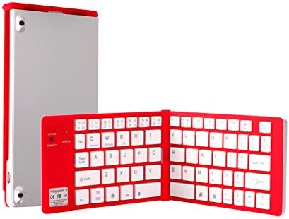 CHANDRAL Foldable Bluetooth Wireless Keyboard for iPad, iPhone, Kindle, Samsung, &amp; More - QWERTY Interface with Durable Aluminum Exterior - US Broadcom Bluetooth 3.0 Chip Inside - (Silver &amp; Red)