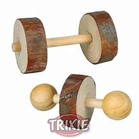 2 x Wooden Dumbell Chew Toys by Trixie, 9cm x 4.5cm Each. For Rabbit Guinea Pigs Ferret Rat