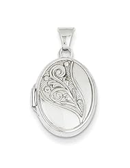 14k White Gold 17mm Embossed Oval Locket. Metal Wt- 0.75g
