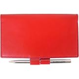 Cherry Plum Solid Colors Baekgaard Leather Brights Checkbook Cover & Pen, Genuine Leather