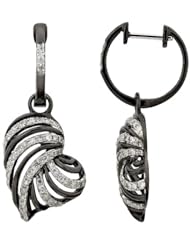 14K White Gold 0.49ct Alternating Hanging Heart Diamond Hinged Dangle Earrings