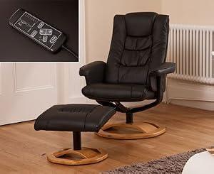 Luxury Leather Swivel Massage Recliner / Nursing Chair & Stool - Brown