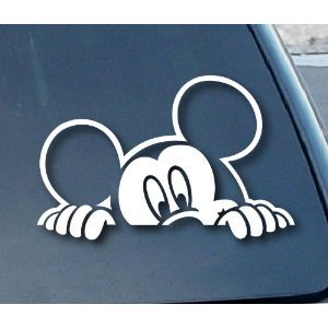 Mickey Mouse Peeking Style #2 - 5" WHITE Vinyl Decal Window Sticker for Laptop, Ipad, Window, Wall, Car, Truck, Motorcycle