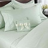 IMAGE OF Jessica Sanders Egyptian Cotton Cal King Duvet Cover Set, 1500 Thread Count, Mint Green Stripe