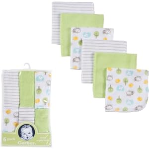 Gerber Washcloths, Hippo, Unisex, 6-Count