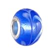 Pandora Style Charm Bead (Z307) Glass Style (15mm x 10mm) (fits Troll too) ~ Blue with White Swirls