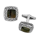 Rounded Square Cufflinks with Dark Amber Crystal Center Surrounded By Intricate Design Work