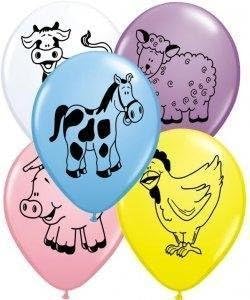 Farm Animals Assortment Qualatex 11 inch Latex Balloons x 5