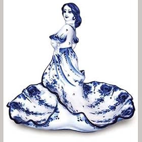 GZHEL/GJEL - TANGO CANDY DISH [Made in Russia. Height: 14" (35 cm). Material: porcelain. Hand-painted artist's work] [This candy dish can be used perfectly not just for what it's named for, but also as a dish for appetizers and salads. It will undoubtedly become the centerpiece of your table. If you're looking for an unusual and beautiful gift, this candy dish is an excellent choice. And if you collect Gzhel porcelain, it will adorn your collection!]