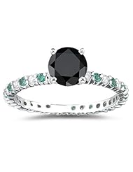 2.33 Cts Green,Black & White Diamond Ring in 14K White Gold