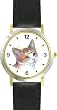 Red and White Cat - JP - WATCHBUDDY&reg; DELUXE TWO-TONE THEME WATCH - Arabic Numbers - Black Leather Strap-Children's Size-Small ( Boy's Size & Girl's Size )