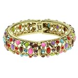 Gold Tone Multi Colored Crystal and Beads Bangle Bracelet Fashion Jewelry