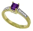 0.5 Carat (ct, cttw, ctw) Princess Cut Genuine Amethyst & Diamond Accent 14k Gold Engagement Ring