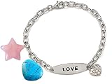 14k gold plated 925 Sterling Silver Pink Quartz and Turquoise Charm Love Bracelet - Gold Plated Silver