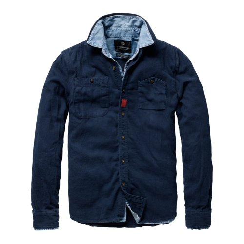 Scotch & Soda - Mens Navy Long Sleeve Flannel Shirt with Inner Denim Shirt Navy Large