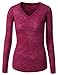 MBJ Womens Lightweight Fitted V-Neck Burnout Long Sleeve Shirt