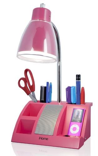 iHome iHL24-Pink Colortunes Desk Organizer Lamp and iPod Player, Pink